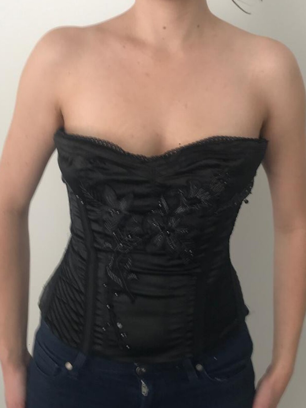 Vintage Le Chateau Black Embroidered Corset Bustier Top